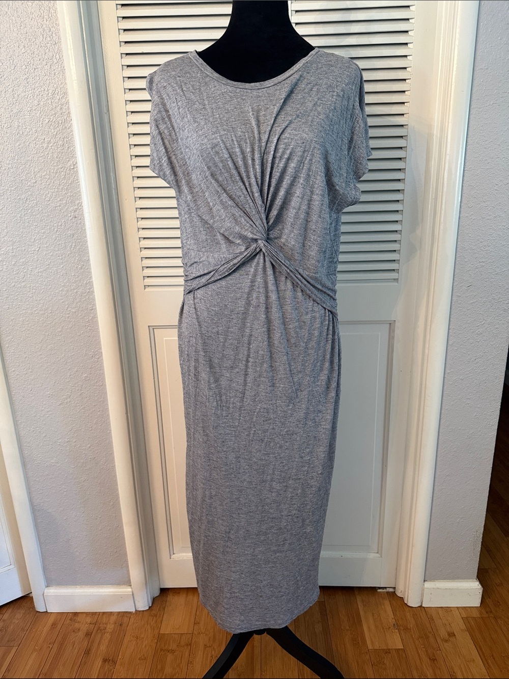 AllSaints Heather Gray Twist-Front Midi Dress